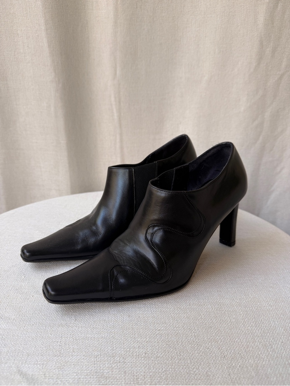 Women's Black Leather High Heel Ankle Boots - Sleek Pointed Toe